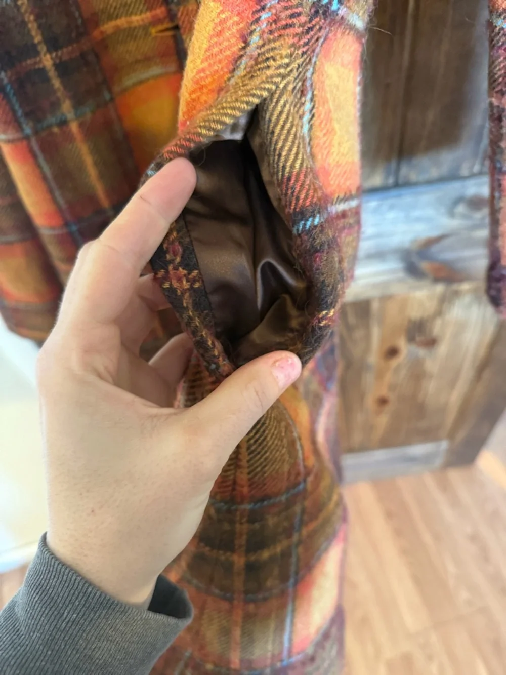 Betsey Johnson Orange and Brown Plaid Wool Coat - Picture 5 of 6